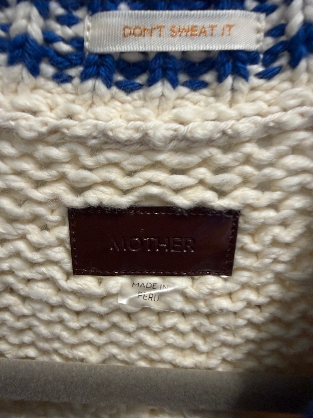 Mother Denim The Raglan Cardigan Brown and Cream Cardigan with Blue Trim - Picture 2 of 6